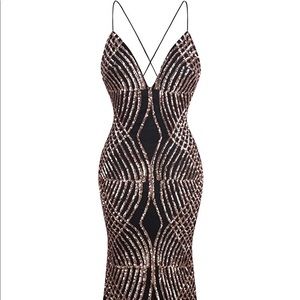 Long Mermaid Ball Gown Black & Rose Gold/ Gatsby